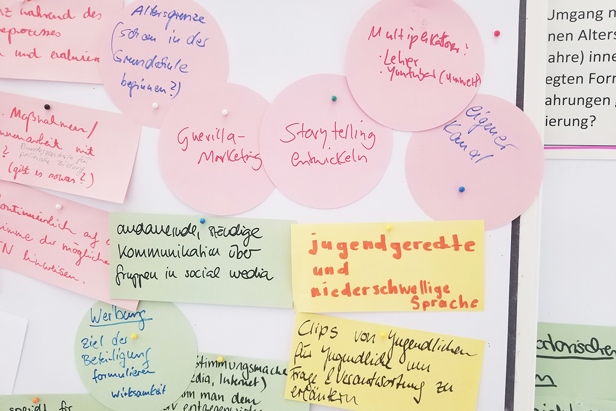 Arbeitsergebnisse (Vorbereitungstreffen Jugendworkshop 10.05.2019 / Berlin) (Quelle: Katharina Scheer/BfE) Arbeitsergebnisse (Vorbereitungstreffen Jugendworkshop 10.05.2019 / Berlin)