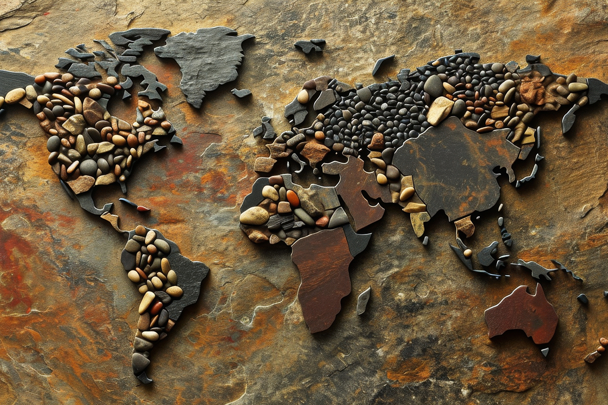 Themenbild Weltkarte / Gestein (Quelle: Vladimir/Stock.Adobe.com) Themenbild Weltkarte / Gestein