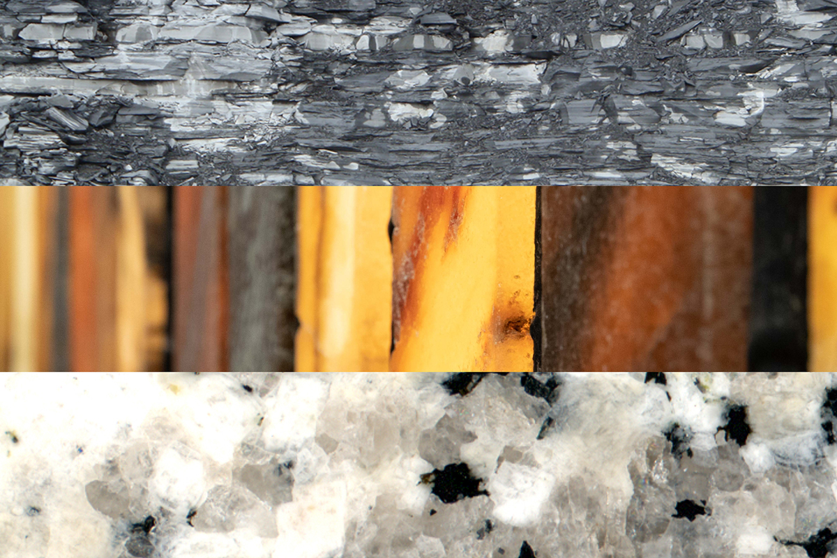 Collage zu den Wirtsgesteinen Ton, Salz und Kristallin (Quelle: Bundesanstalt für Geowissenschaften und Rohstoffe (BGR)/Peter-Paul Weiler/Bildkraftwerk) Collage zu den Wirtsgesteinen Ton, Salz und Kristallin